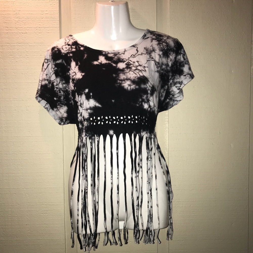 Tie•Dye Black And White Fringe Crop